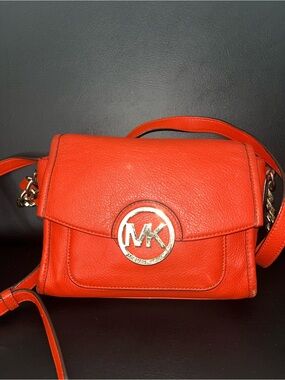 Michael Kors Bright Orange Leather MK Logo Crossbody